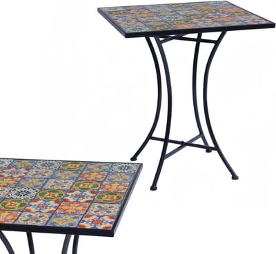 Mozaïek Buitentafel - Tuintafel Bistro - Genieten Buiten - Weerbestendig Metaal - 61 x 61 x 70 cm - Meerkleurig