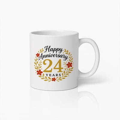 24 Jaar Jubileum Mok – Elegante Bloemige Cadeau voor Stellen die 24 Jaar Samen Zijn