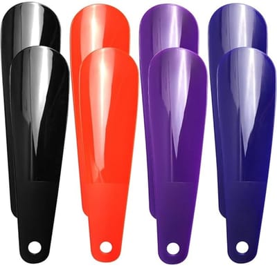 Daity 8-pack - Reisschoenlepel van kunststof, geschikt voor ouderen, kinderen, vrouwen en mannen (rood, zwart, paars, donkerblauw, 16*4,3 cm)