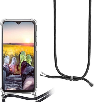 Hoesje Geschikt Voor Samsung Galaxy A71 Hoesje transparant silicone met Koord - Galaxy A71 Koord hoesje draagkoord TPU backcover - Zwart