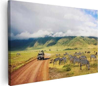 Artaza Canvas Schilderij Zebra - 90x60 cm - Wanddecoratie Safari - Muurdecoratie Afrika - Schilderijen Dieren