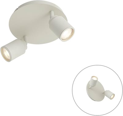 QAZQA ducha - Moderne Plafondspot | Spotje | Opbouwspot voor badkamer - 2 lichts - Ø 20 cm - Beige -