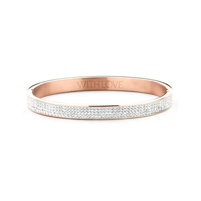 Key Moments 8KM-BC 0046 Stalen Bangle met Kristal - Grootte 58x50 mm - Cadeau voor haar - Rosékleurig / Wit