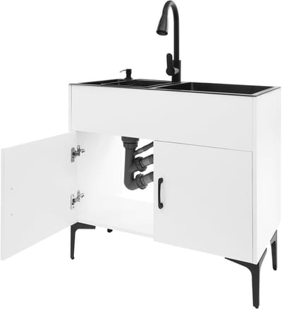 Keukenspoelbak met Uittrekbare Kraan en Kast, Vrijstaand 81 x 43 x 78 cm, Ideaal voor Restaurants en Cafés