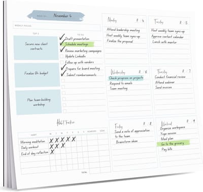 Wekelijkse Planner - Takenlijst Notitieblok - Productiviteit Verhogend - 52 Ongedateerde Weken - 10x7.8 Inch - Blauw