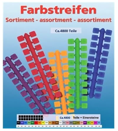 Stickit kleurenassortiment enkel-puntjes, per kleur 10 strips met puntjes, kleuren 601-624, ca. 4800 steentjes, ook geschikt voor Ministeck