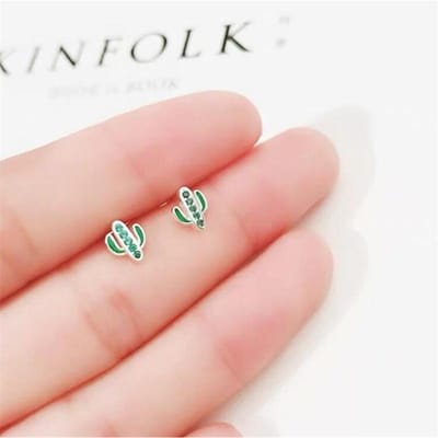Nieuwe Mini Compact Zomer Fris Creatieve Cactus 925 Sterling Zilveren Sieraden Niet Allergisch Groene Epoxy Kristal Stud Oorbellen E123 beige
