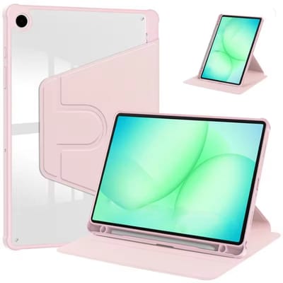 Casemania Hoes Geschikt voor Samsung Tab A11 Plus & A9 Plus - Roze - Smart Cover met Transparante Achterkant - 360° Graden Draaibaar - TriFold Beschermhoes met S-Pen Houder Uitsparing