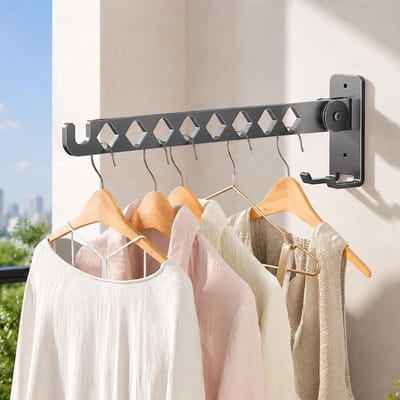 Inklapbaar droogrek voor aan de muur, robuust en ruimtebesparend, ideaal voor badkamer, balkon en wasruimte, perfect voor kleding en handdoeken