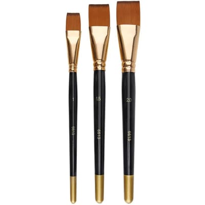 3pcs/set Pinceau Peinture à l'Huile Grosse Tête Plate 3 Couleurs Set Manche Court Poils Nylon Peinture Pinceau Aquarelle Étudiant Acrylique Fourniture d'Art noir