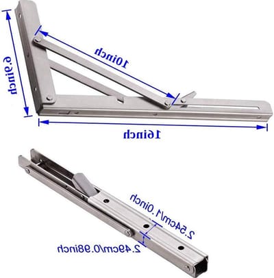 Duurzame 16 inch opvouwbare wandplank houders van gepolijst roestvrij staal, K-type plankdrager met korte activatiearm (set van 2), ideaal voor ruimtebesparing en veelzijdig gebruik