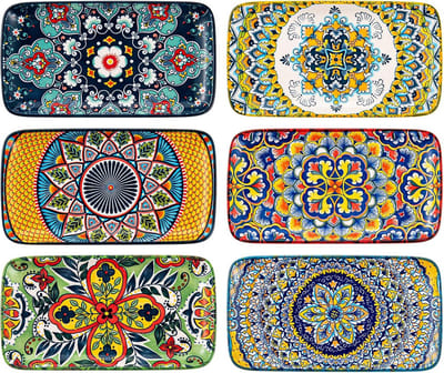 Dailygoods- Saladeborden Boheems Design - Serviesset 6 Persoons - Porselein - Kleurrijk - 8 Inch - Creatieve Stijl - Servies