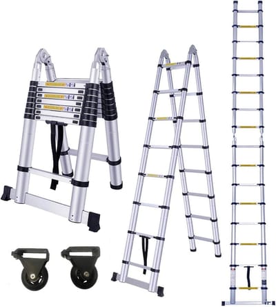 Multifunctionele Telescoopladder Aluminium 5 Meter Draagbaar en Inklapbaar