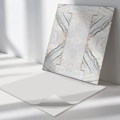 Wallfluent Vinyl Tegels - Natuursteenpatroon Zelfklevende Vinyltegels - 30 cm x 30 cm - Grijs Vinyl Tegels - Verpakking van 9 stuks - Vierkant PVC Tegels - Texturen Plaktegels - Vloer Tegels PVC - Plaktegels Keuken en Badkamer