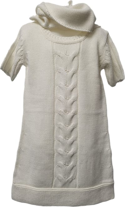 Blue Seven - Meisjes Gebreide Jurk - Kleur Gebroken Wit - Korte Mouwen - Losse Col - Maat 140
