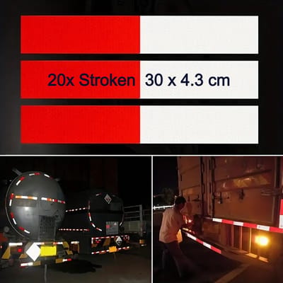 Allernieuwste.nl® Set van 20x Reflectie Tape Rood-Wit - Veiligheidsstickers Verkeer Vrachtauto - 30x4.3cm %%