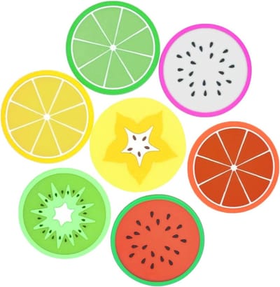 Kleurrijke Fruit Onderzetters - 14 Stuks Siliconen Coasters, Antislip en Isolerend voor Koffie, Thee en Glaswerk
