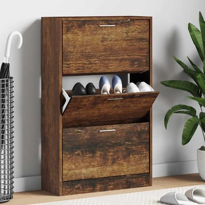 vidaXL - Schoenenkast - 63x24x103 - cm - bewerkt - hout - gerookt - eikenkleurig