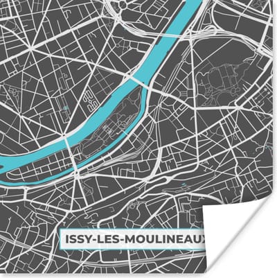 Poster Frankrijk – Plattegrond – Kaart – Issy-les-Moulineaux – Stadskaart - 100x100 cm XXL