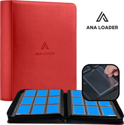Ana Premium Toploader Binder Rood - Geschikt voor 252 kaarten - Trading cards verzamelmap met rits sluiting - Toploader map - Top loader map geschikt voor Pokémon Trading cards - 9 Pocket Toploader Binder