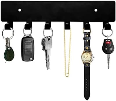 PromoHome Wandgemonteerde Sleutelhouder met 6 Haken en Opbergvak - Zelfklevend of Gemonteerd Sleutelrek voor Hal, Entree, Keuken of Kantoor - Zwart