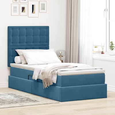 vidaXL - LED - opbergbed - met - matras - Donkerblauw - 100 - x - 200 - cm - Fluweel
