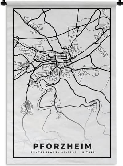 Wandkleed - Wanddoek - Plattegrond - Pforzheim - Kaart - Stadskaart - 120x180 cm - Wandtapijt