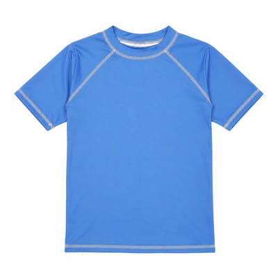 Ducksday - UV-Zwemshirt voor baby - UV-werend UPF50+ - Rashguard met Korte mouwen - unisex - Blauw effen - maat 1 jaar - 74/80