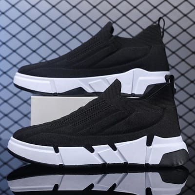 Nieuwe Lente Stijl Vliegend Gebreide Ademende Mesh Schoenen Dikke Sokken en Sokken Sneakers voor Mannen 45 white