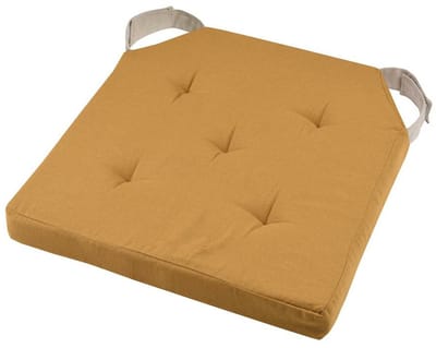 Stof Textile stoelkussen DUO - okergeel - 38 x 38 x 4 cm - klittenband sluiting - zitkussens - binnen/buiten