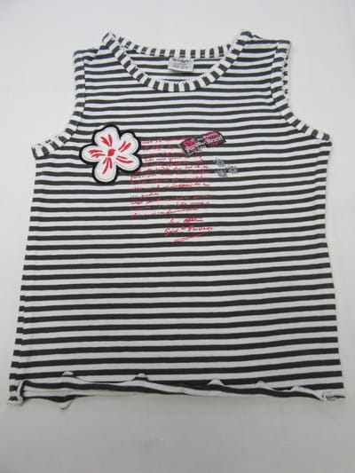 dirkje , meisje, t-shirt zonder mouw , streep , wit / grijst , paradise rose , 92 - 2 jaar