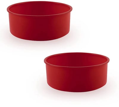 Ronde siliconen broodvorm, 20,3 cm in diameter; cakevorm; ronde bakvorm; 2-delige set; antiaanbak bakvorm; herbruikbaar; voedselveilig; BPA-vrij; donkerrode kleur.