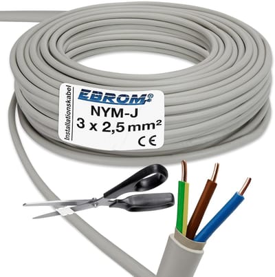 Installatiekabel NYM-J - Mantel kabel - Vaste Elektrische Installatie - Geschikt voor Vochtige Ruimtes - 3x25 mm² - Grijs