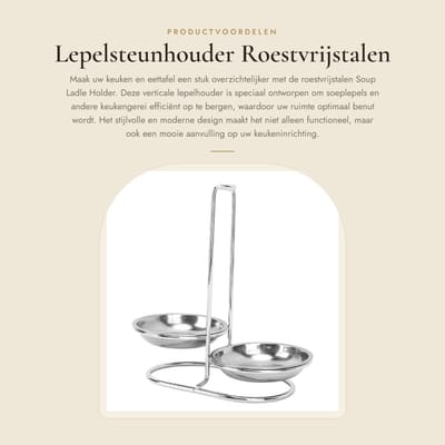 Dailygoods- Lepelsteunhouder Roestvrij Staal - Verticale Houder - Keukengerei - Ruimtebesparend Ontwerp - Netjes en Georganiseerd - 2 Plate/Zilver