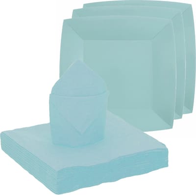 Santex feest/verjaardag servies set - 10x gebaksbordjes/25x servetten - lichtblauw - karton