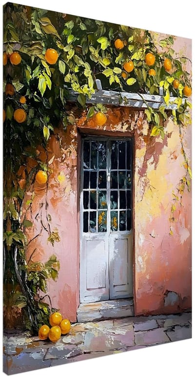 Canvas Schilderij - Mediterranean orange tree 100x150 cm - Landschappen Wanddecoratie Woonkamer & Slaapkamer