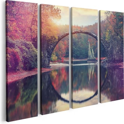 Artaza Canvas Schilderij Vierluik Rakotz Brug In Duitsland In De Herfst - 80x60 - Foto Op Canvas - Canvas Print