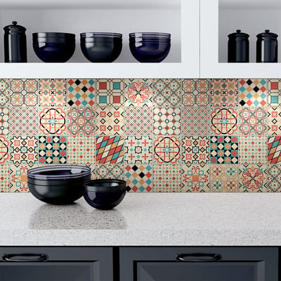 Zelfklevende tegelmuurstickers voor keuken en badkamer - 24 Azulejos Amina tegelstickers - 24 stickers 10x10cm