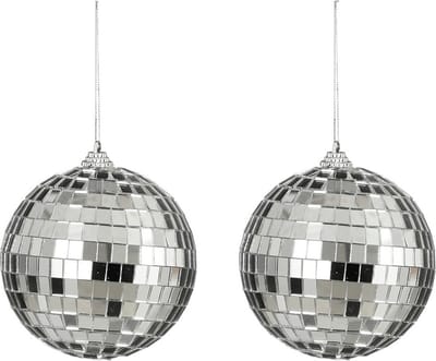 House of Seasons discobal kerstballen - 2x - zilver -10 cm -foam-spiegelbol