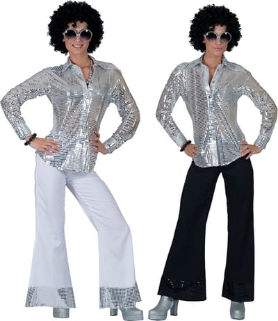 Zilverkleurige disco blouse met lovertjes voor vrouwen - Volwassenen kostuums