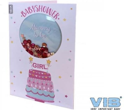 Wenskaart Schudbaar met pailleten Baby Shower GIRL Roze