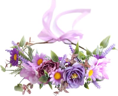 Bloemen Kroon - Bloemen Hoofdband - Feest Accessoire - Verstelbare Maat - 17.7 Inch - Paars