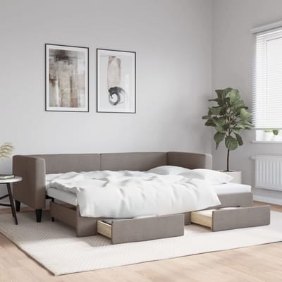 vidaXL - Slaapbank - met - onderschuifbed - en - lades - 80x200 - cm - stof - taupe