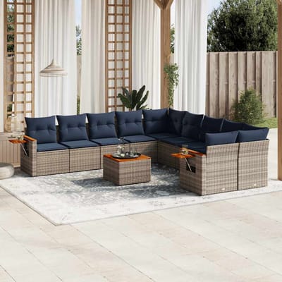 vidaXL - 11-delige - Loungeset - met - kussens - poly - rattan - grijs
