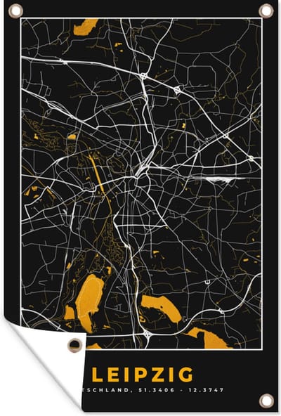 Muurdecoratie Leipzig - Goud - Stadskaart - Duitsland - Kaart - Plattegrond - 120x180 cm - Tuinposter - Tuindoek