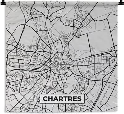 Wandkleed - Wanddoek - Chartres - Plattegrond - Frankrijk - Kaart - Stadskaart - 180x180 cm - Wandtapijt