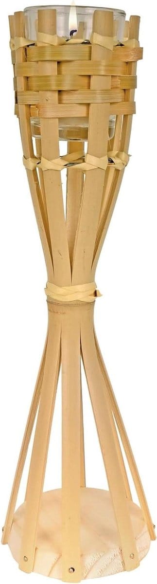 Tafelblad Fakkel - Decoratieve Lamp - Feestelijke Decoratie - Natuurlijk Bamboe Design - 40 cm - Bruin
