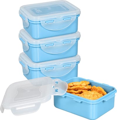 Lock&Lock (mini) Vershoudbakjes set met deksel - Snackdoosjes - Snackbox - Babyvoeding Bewaarbakjes - Diepvriesbakjes - Kinderen en Volwassenen - Luchtdicht - Lekvrij - BPA vrij - PFAS vrij - Blauw - 180 ml - Set van 4 stuks - LocknLock