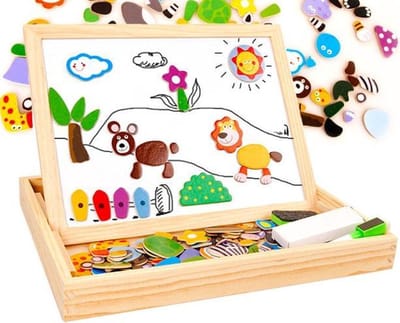 Magnetische Dieren Puzzel & Krijtbord - Alles in 1 Houten Speelbox - AUTO - VAKANTIE - Multifunctioneel - 71 stukken - XD Xtreme
