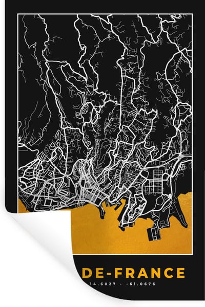 Muurstickers - Sticker Folie - Kaart – Stadskaart – Fort-de-France - Plattegrond – Frankrijk - 20x30 cm - Plakfolie - Muurstickers Kinderkamer - Zelfklevend Behang - Zelfklevend behangpapier - Stickerfolie